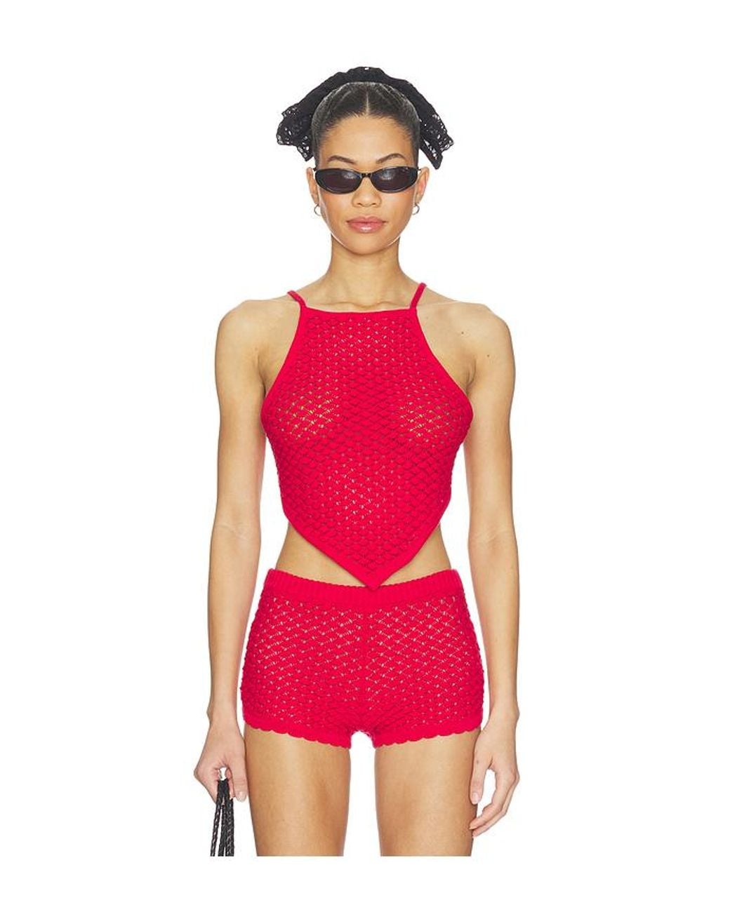 Lovers + Friends Red Daniella Pointelle Tie-Back Tank