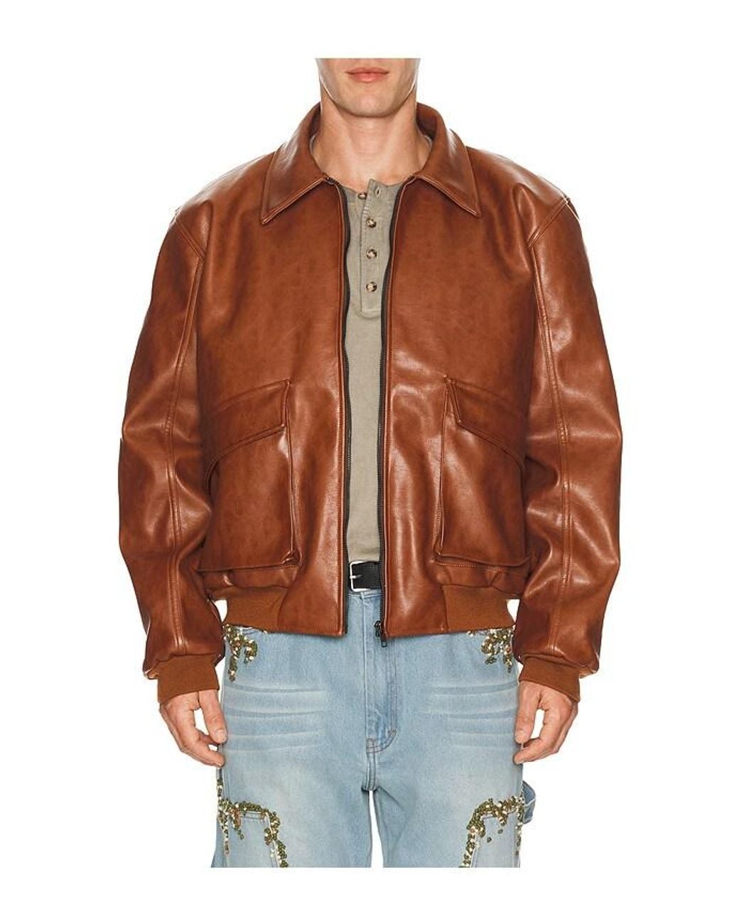 Pas Une Marque Orange Leather Jacket for men