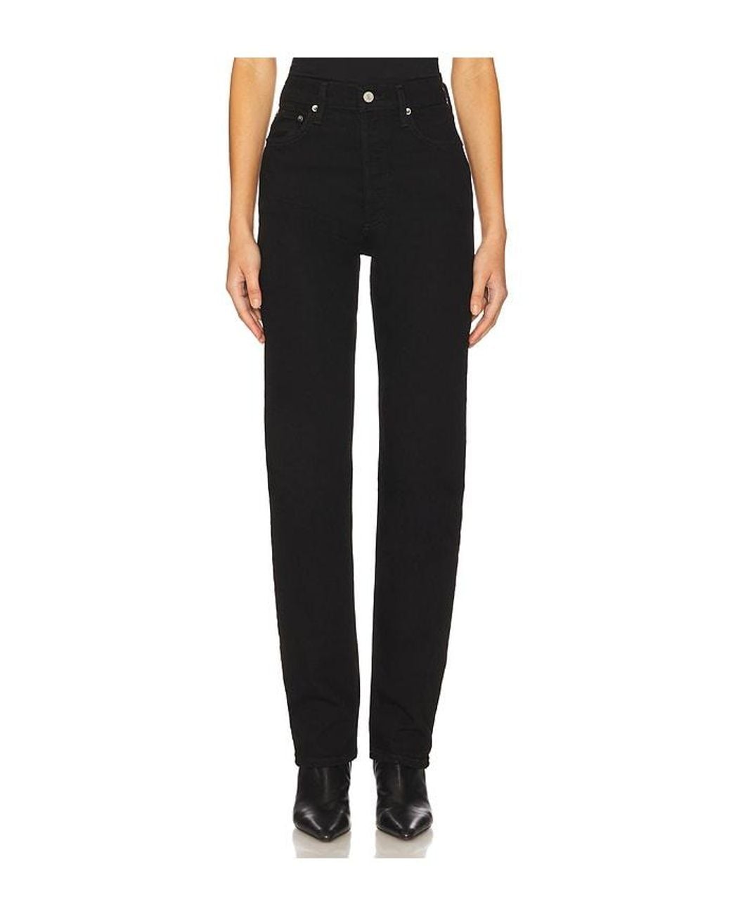Agolde Black 90S Pinch Waist Long High Rise Straight Jeans