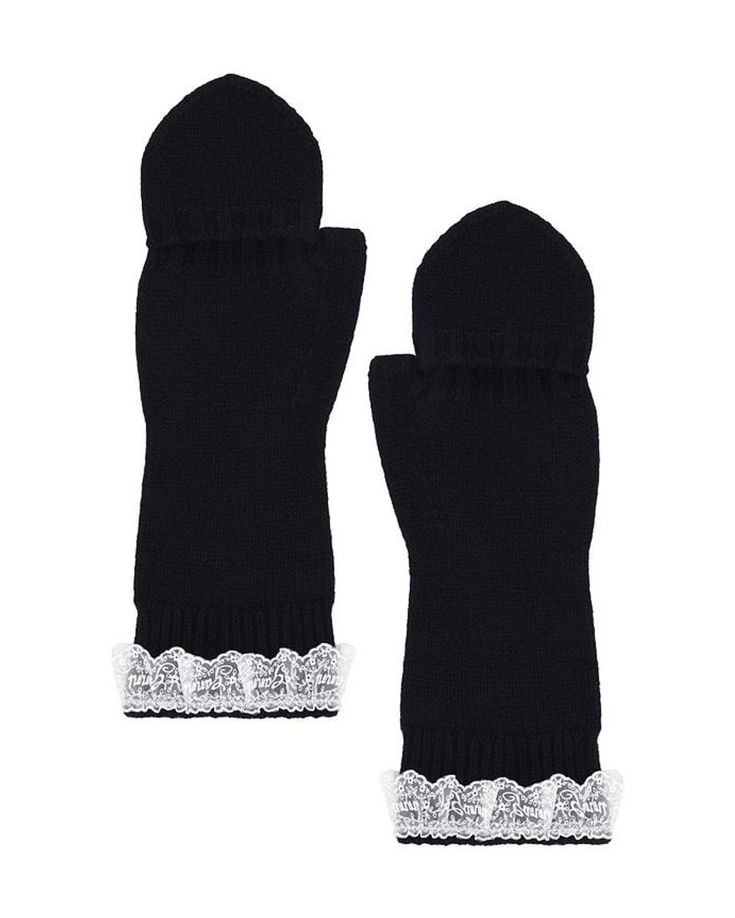 Ganni Black Compact Wool Lace Mittens