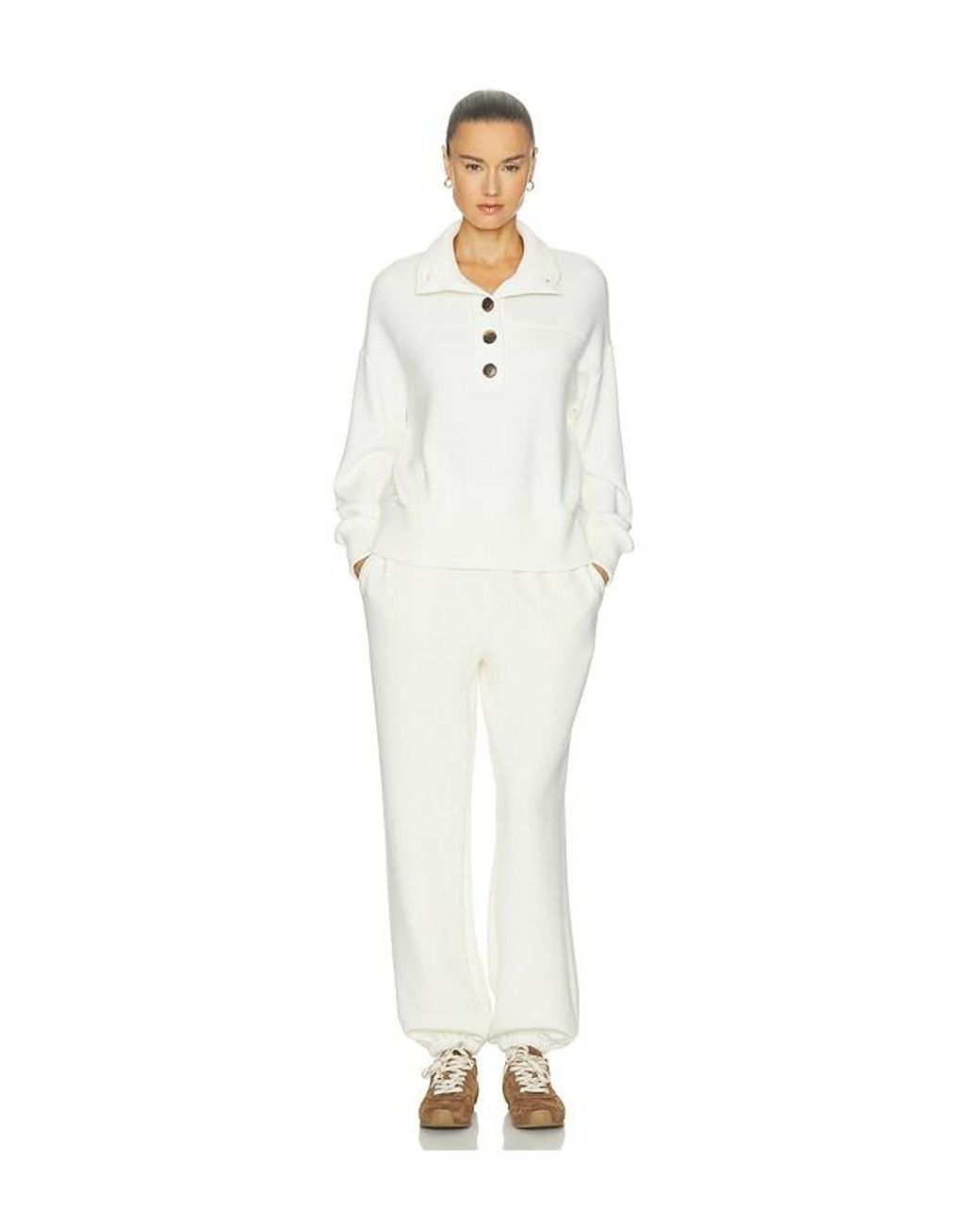 Varley White Bronya Button Placket Sweater