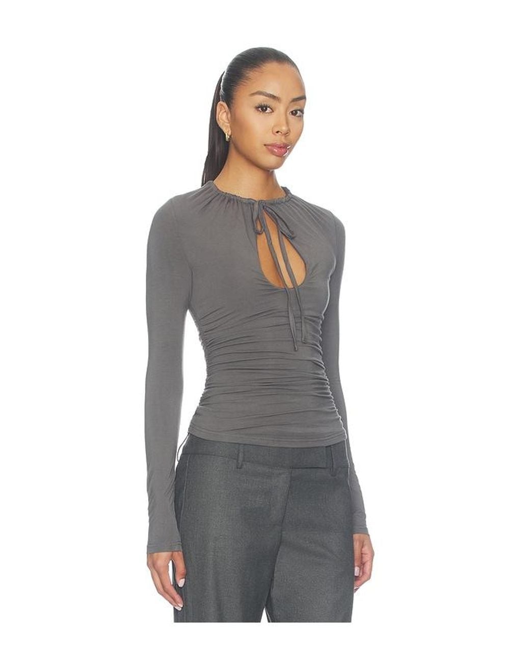 superdown Gray Cendra Open Front Top