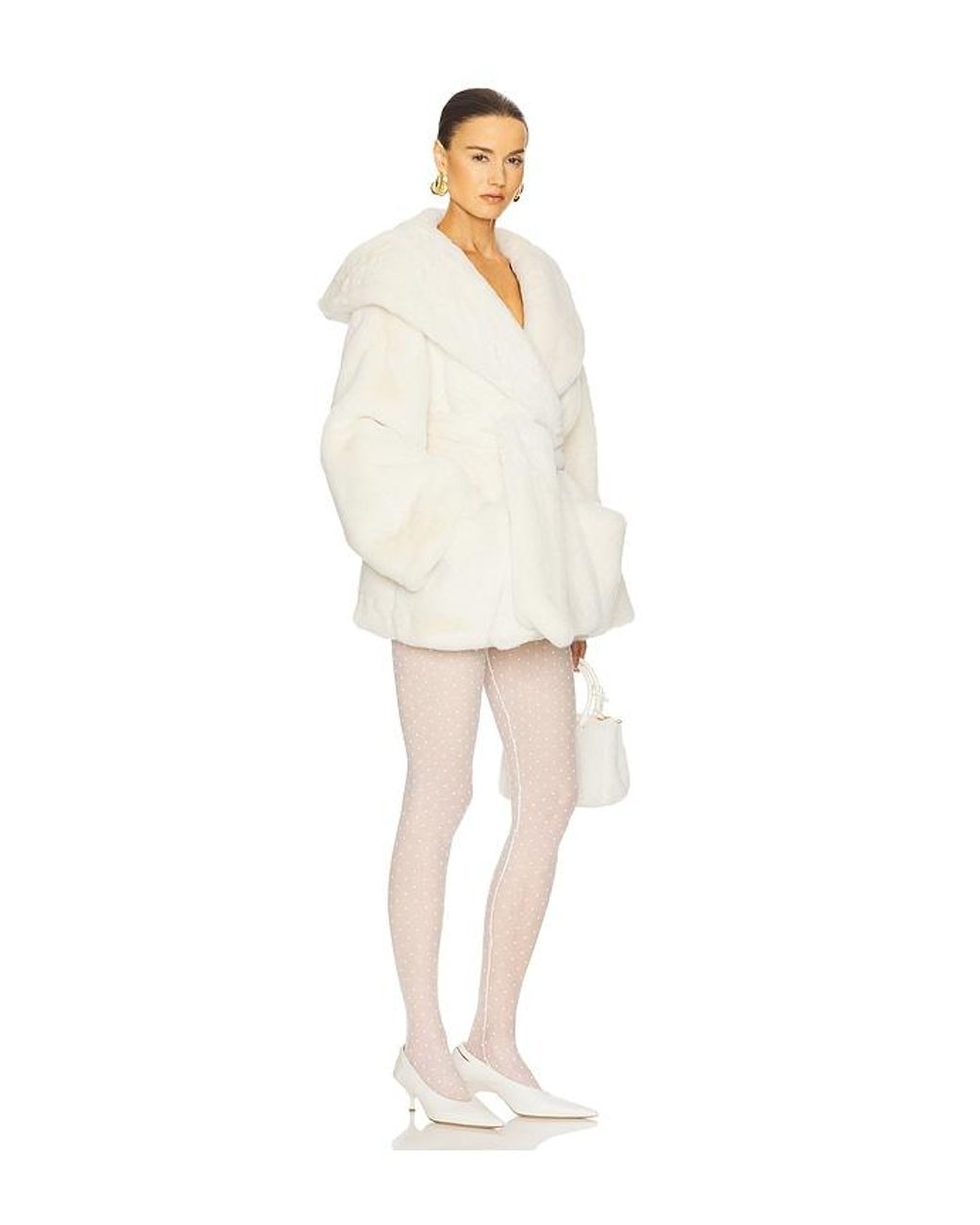 Helsa White The Hooded Faux Fur Coat