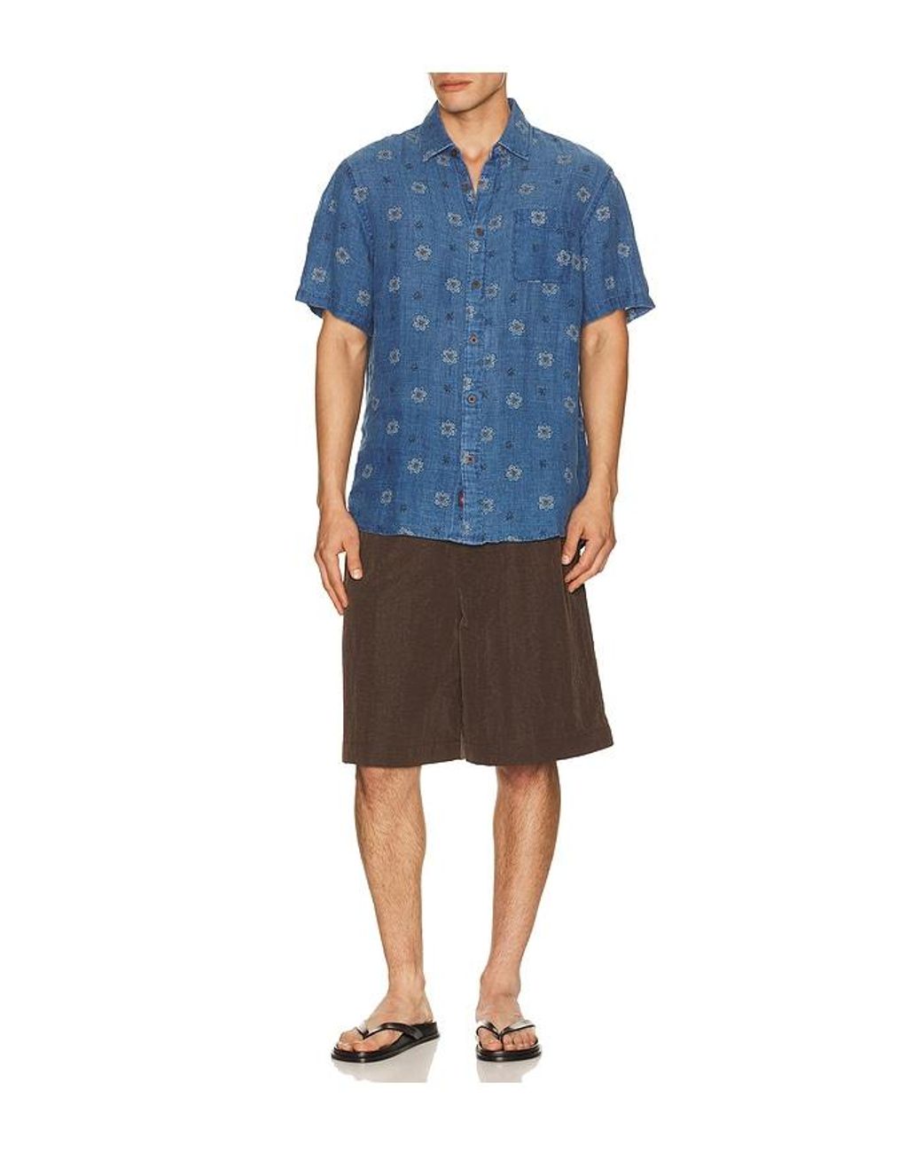 Faherty Brand Blue Short Sleeve Palma Linen Shirt for men