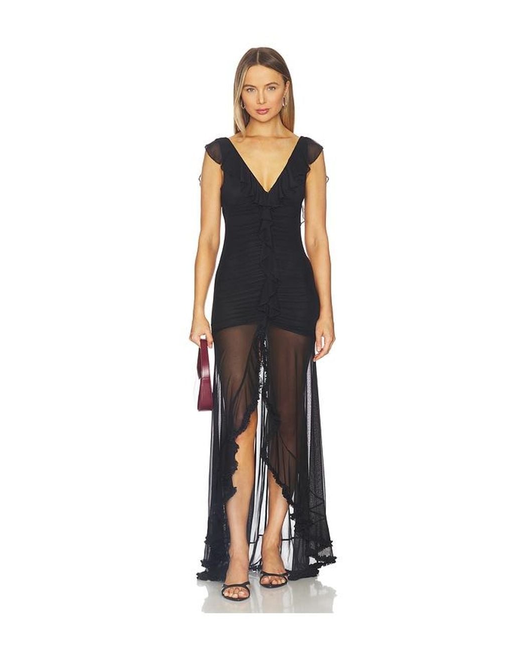 Runaway the Label Blue Blythe V-Neck Frill Maxi Dress