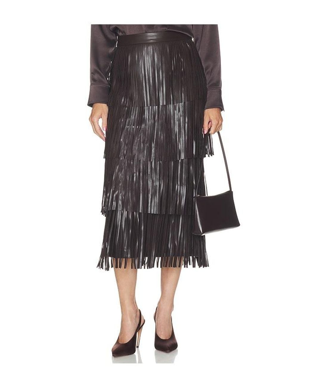 Simon Miller Black Za Za Faux Leather Fringe Skirt