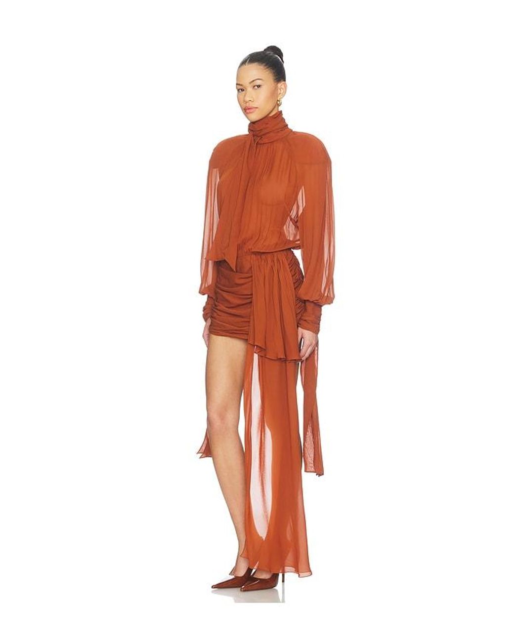 ROWEN ROSE Orange Bow Neck Mini Dress