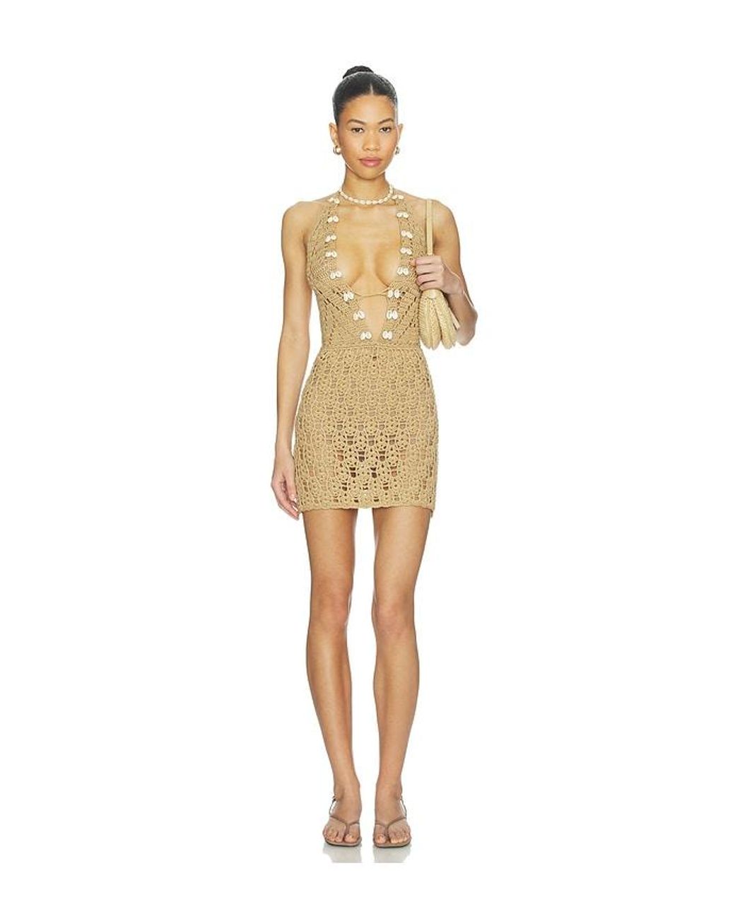 MORE TO COME Natural Tamia Crochet Mini Dress