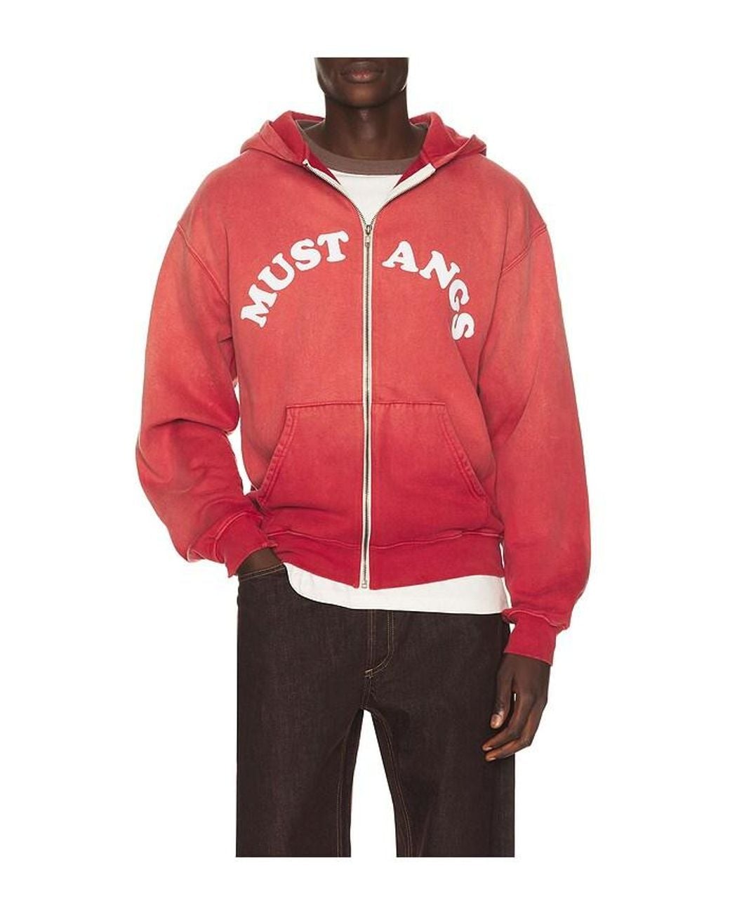One Of These Days Red Good Luck Mustangs Zip Hoody for men