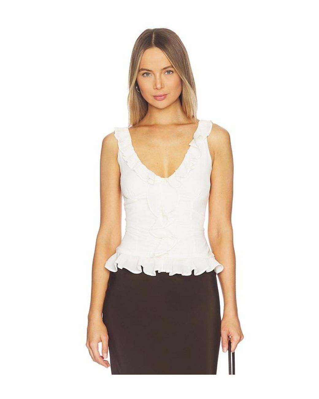 Runaway the Label White Alexina Sleeveless Ruffle Top