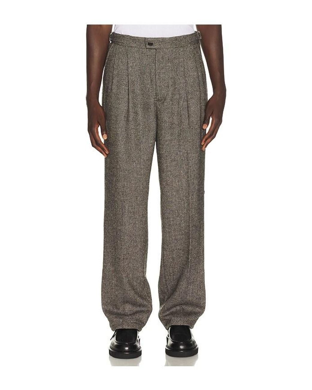 Percival Gray Wilde Birdseye Pleated Trousers for men