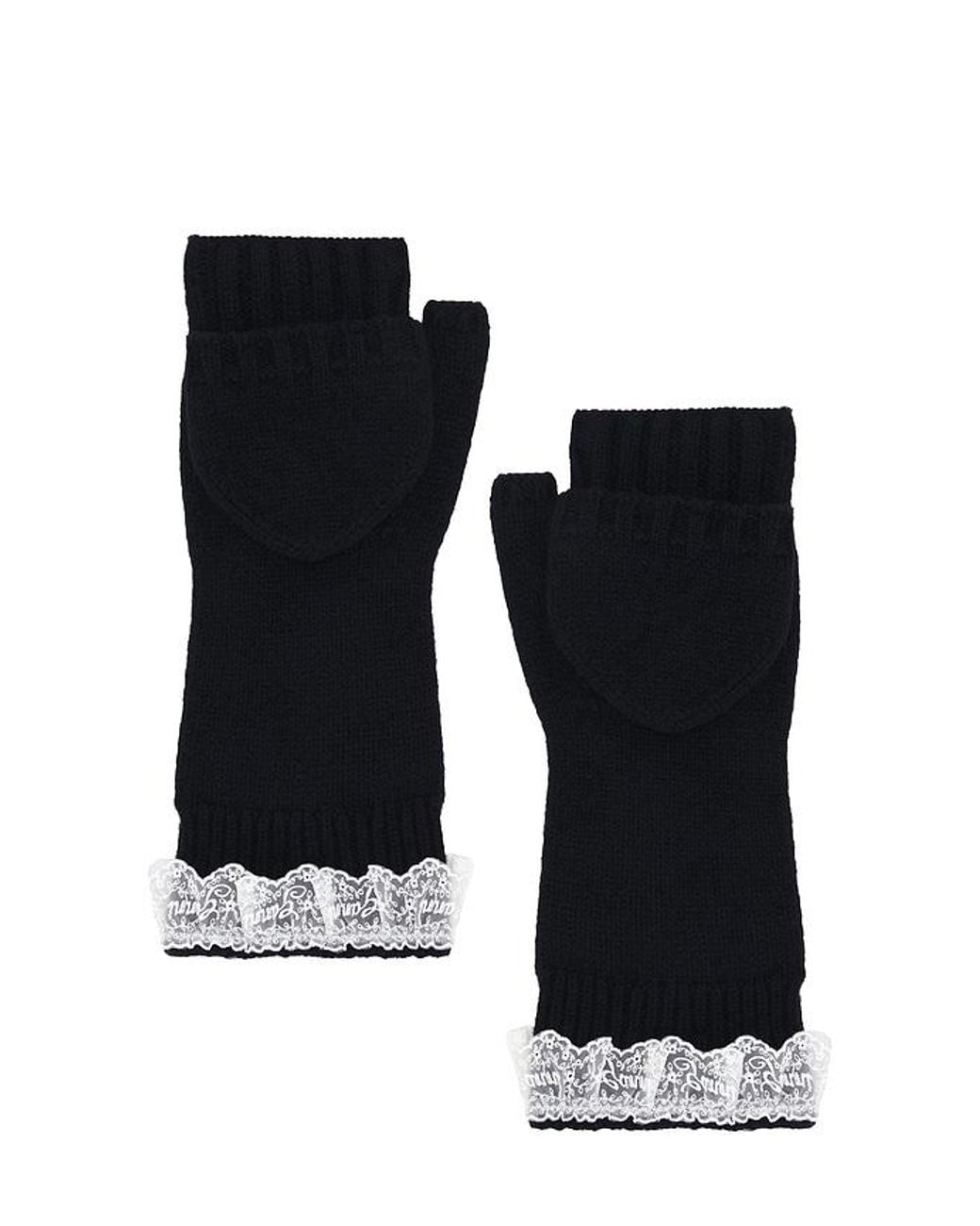 Ganni Black Compact Wool Lace Mittens