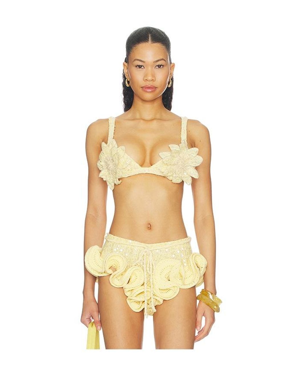 PATBO Yellow Iara Crochet Embroidered Bra Top