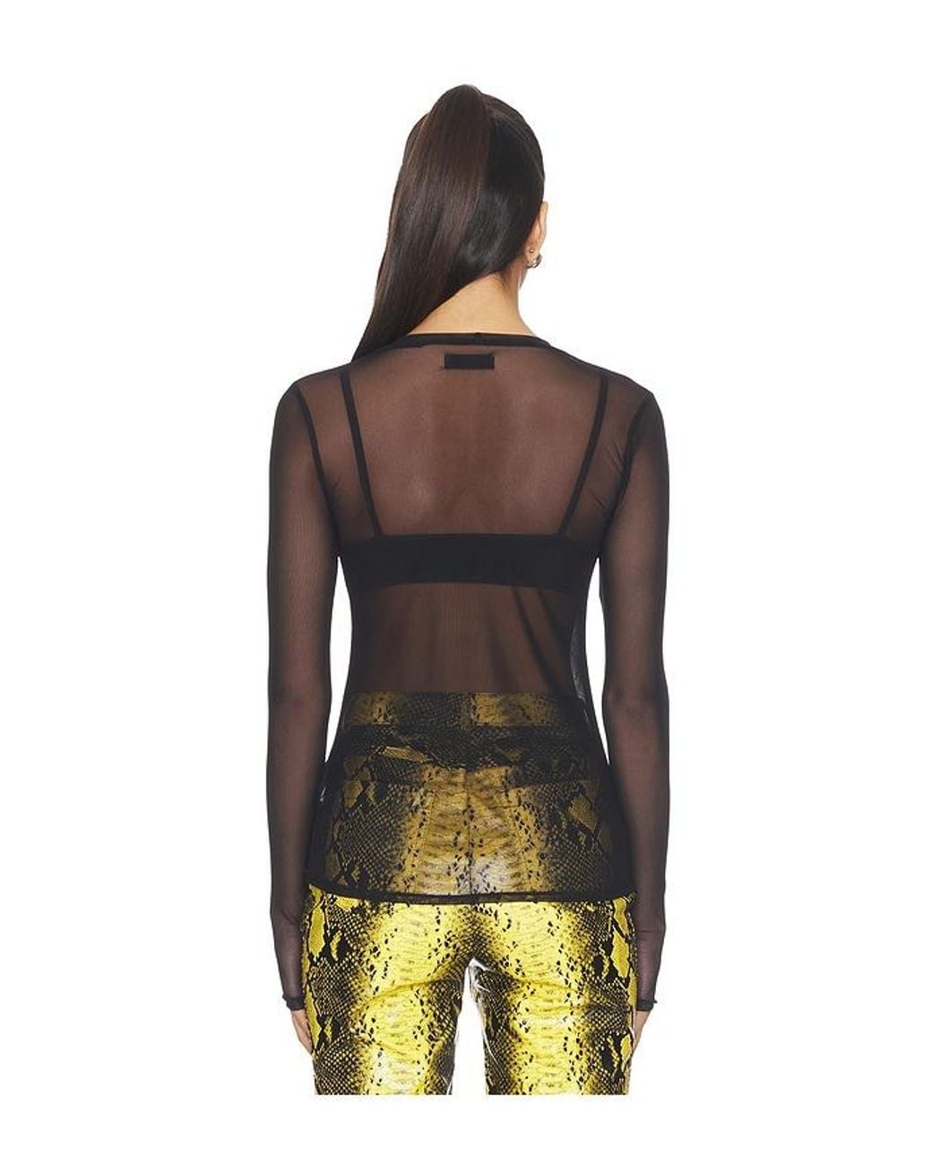 Michael Lauren Black Vero Long Sleeve Fitted Mesh Top