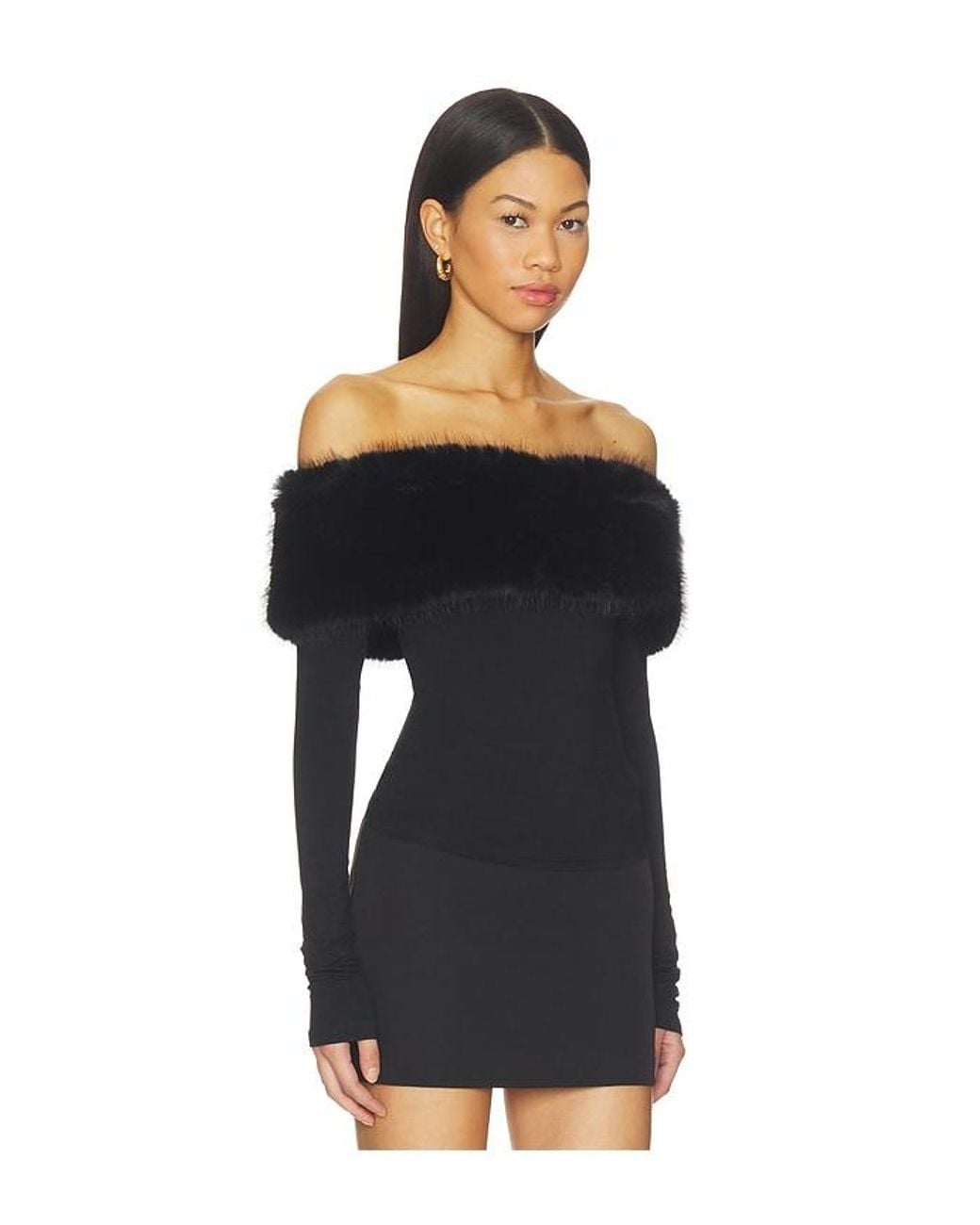 MORE TO COME Black Evie Faux Fur Top