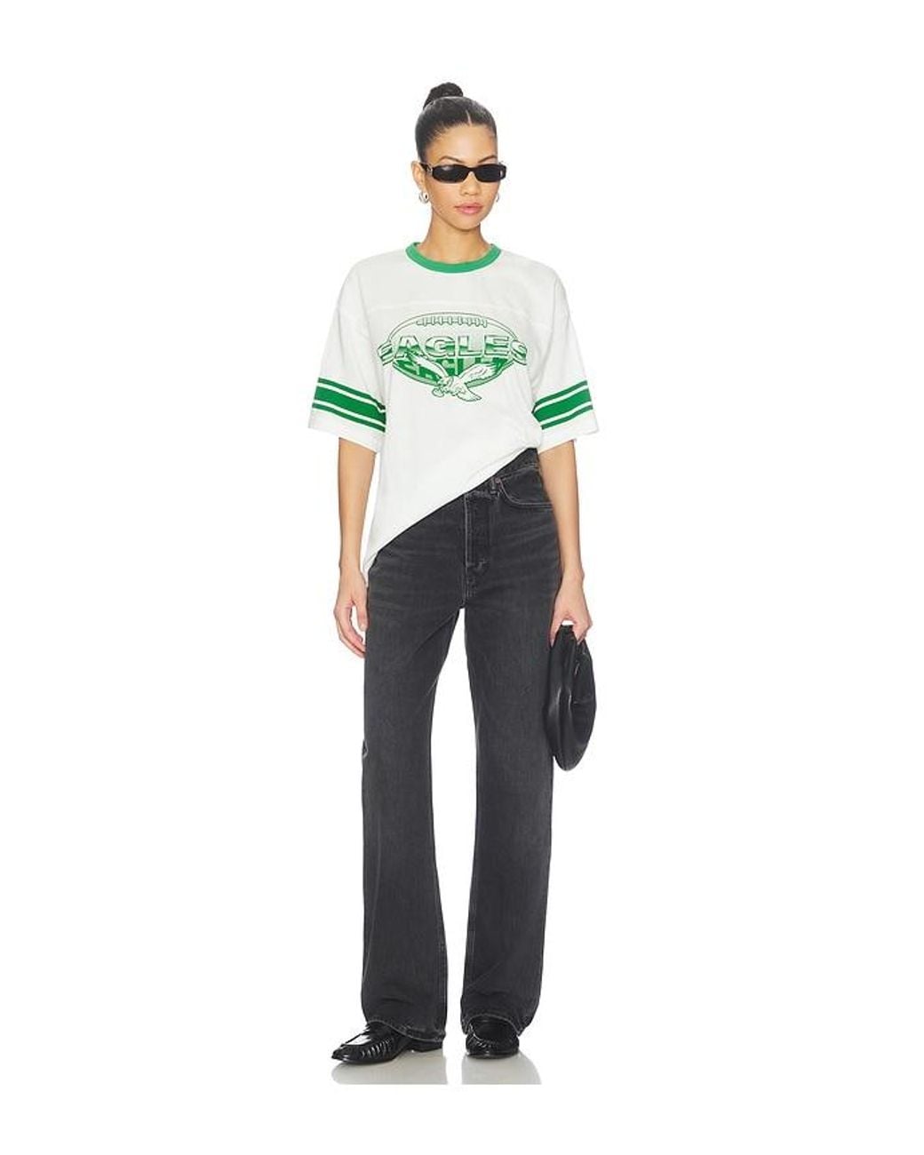 Junk Food Green Eagles Oversized Stripe Ringer Tee