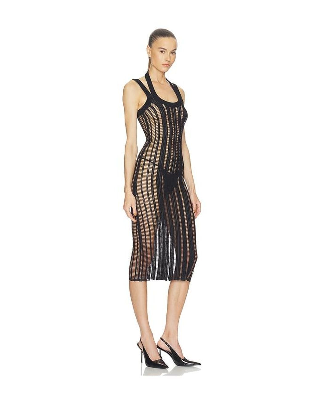 HAELO Black Veiled Midi Dress