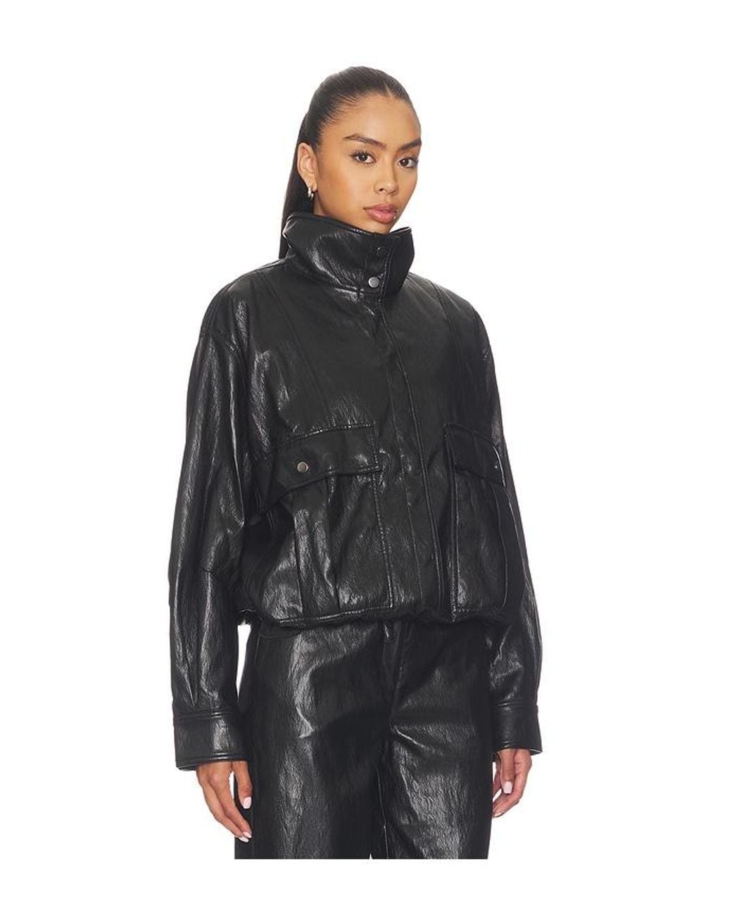 LNA Black Mercer Faux Leather Bomber Jacket