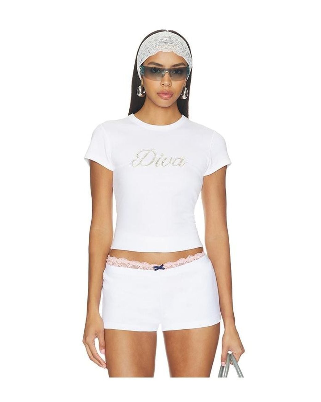 Frankie's Bikinis White X Devon Lee Carlson Diva Cotton Ribbed Tee Shirt