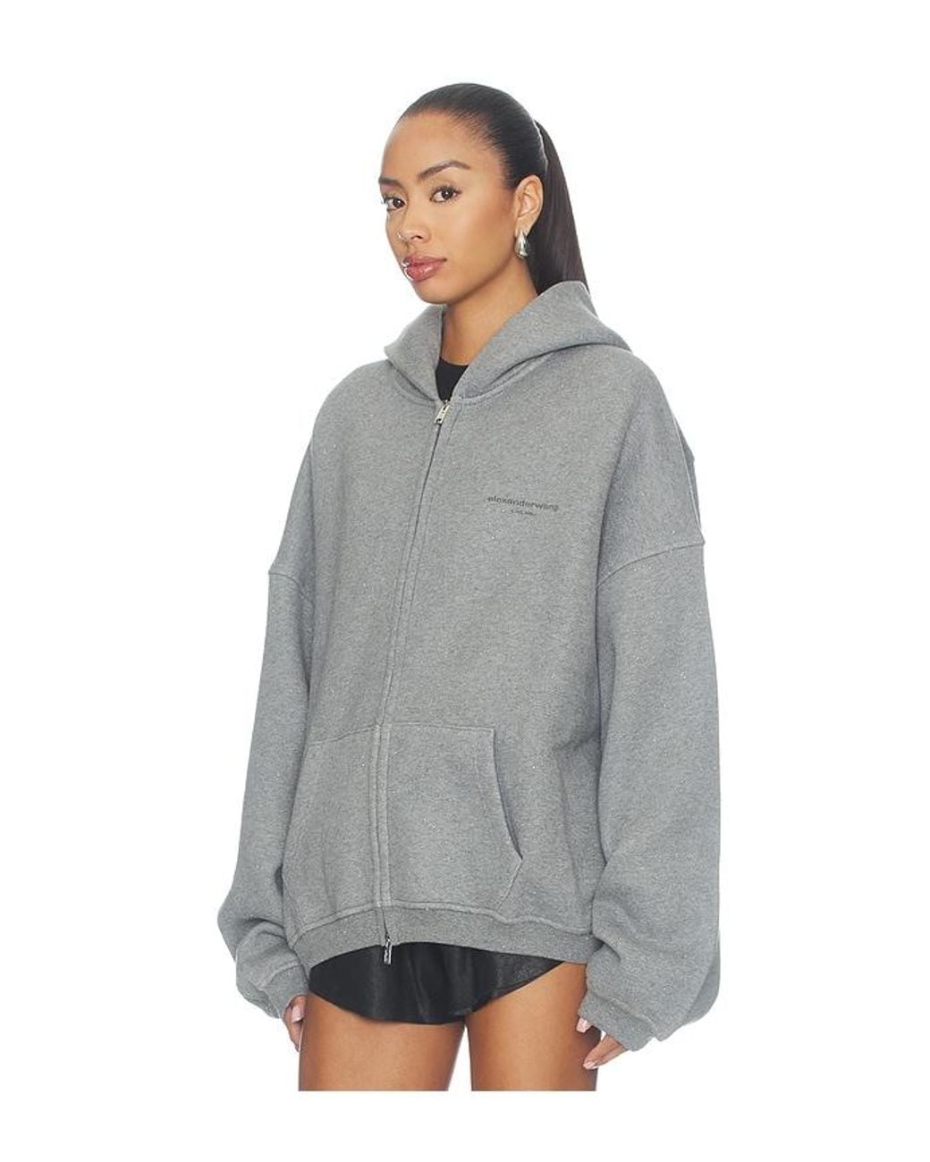 Alexander Wang Gray Oversized Zip-Up Hoodie With Allover Hotfix