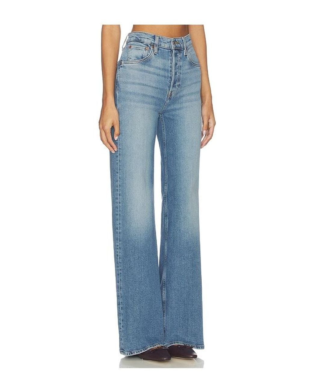 Re/done Blue High Rise Wide Leg Jeans