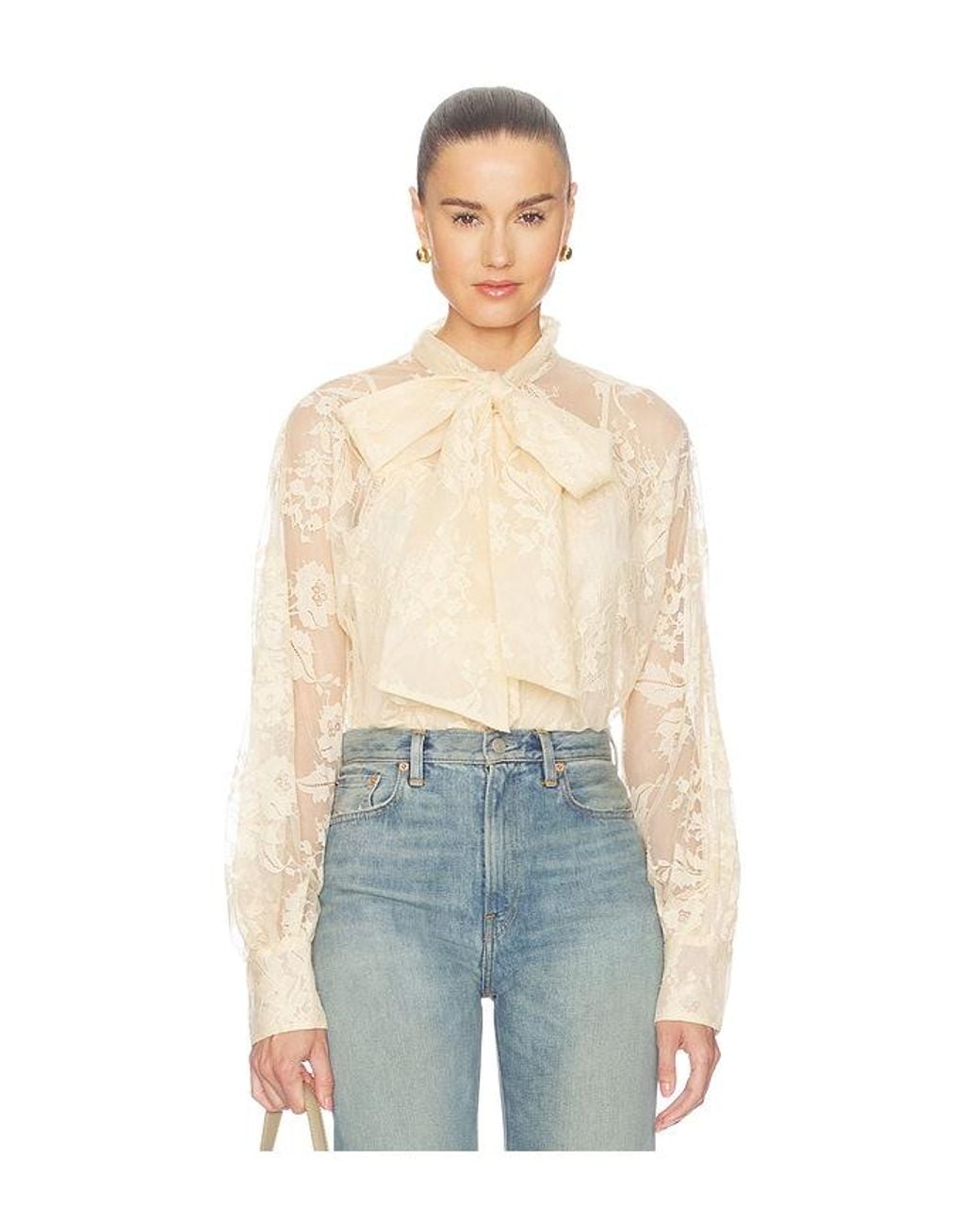 Zimmermann Blue Valiant Lace Pussybow Blouse