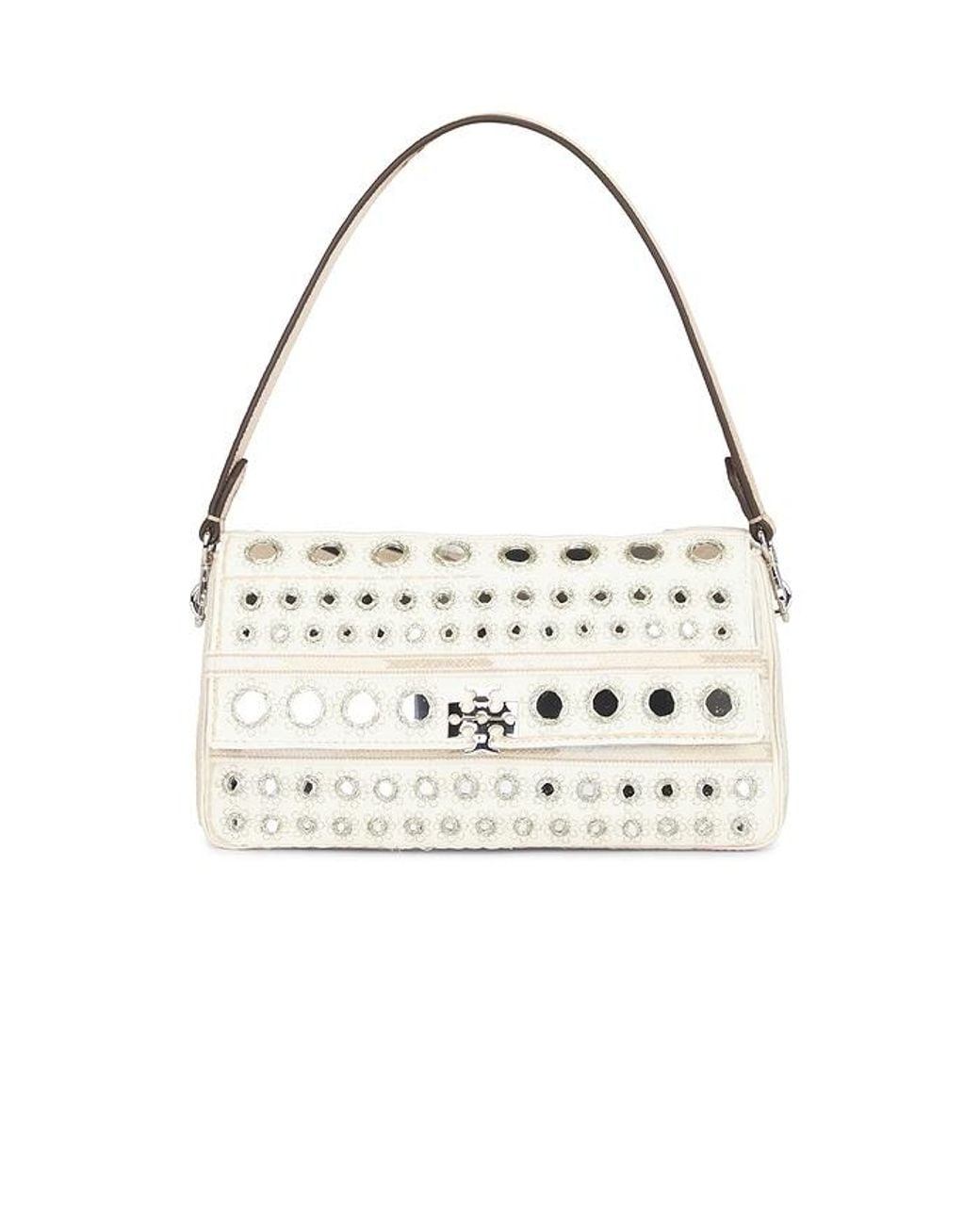 Tory Burch White Charlie Embellished Small Shoulder Bag