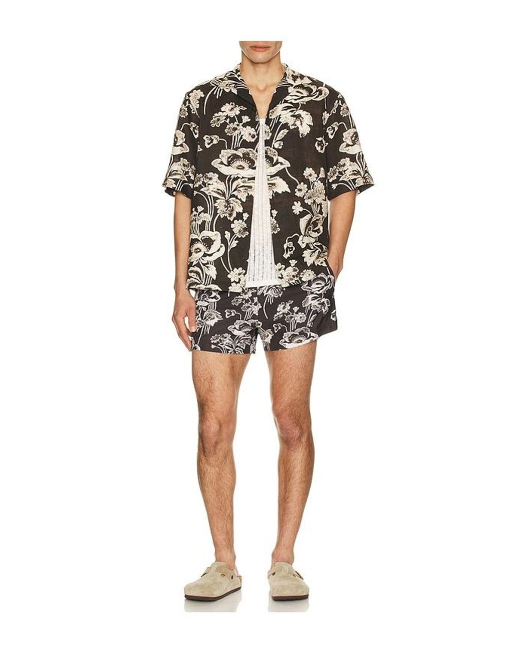 Commas Black Painted Peonies Bowling Shirt for men