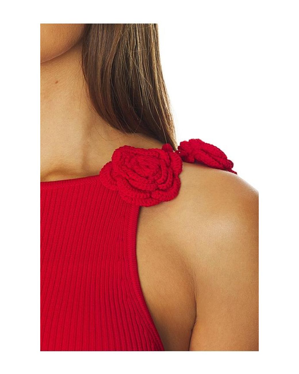 MAJORELLE Red Kamilla Crochet Flower Tank