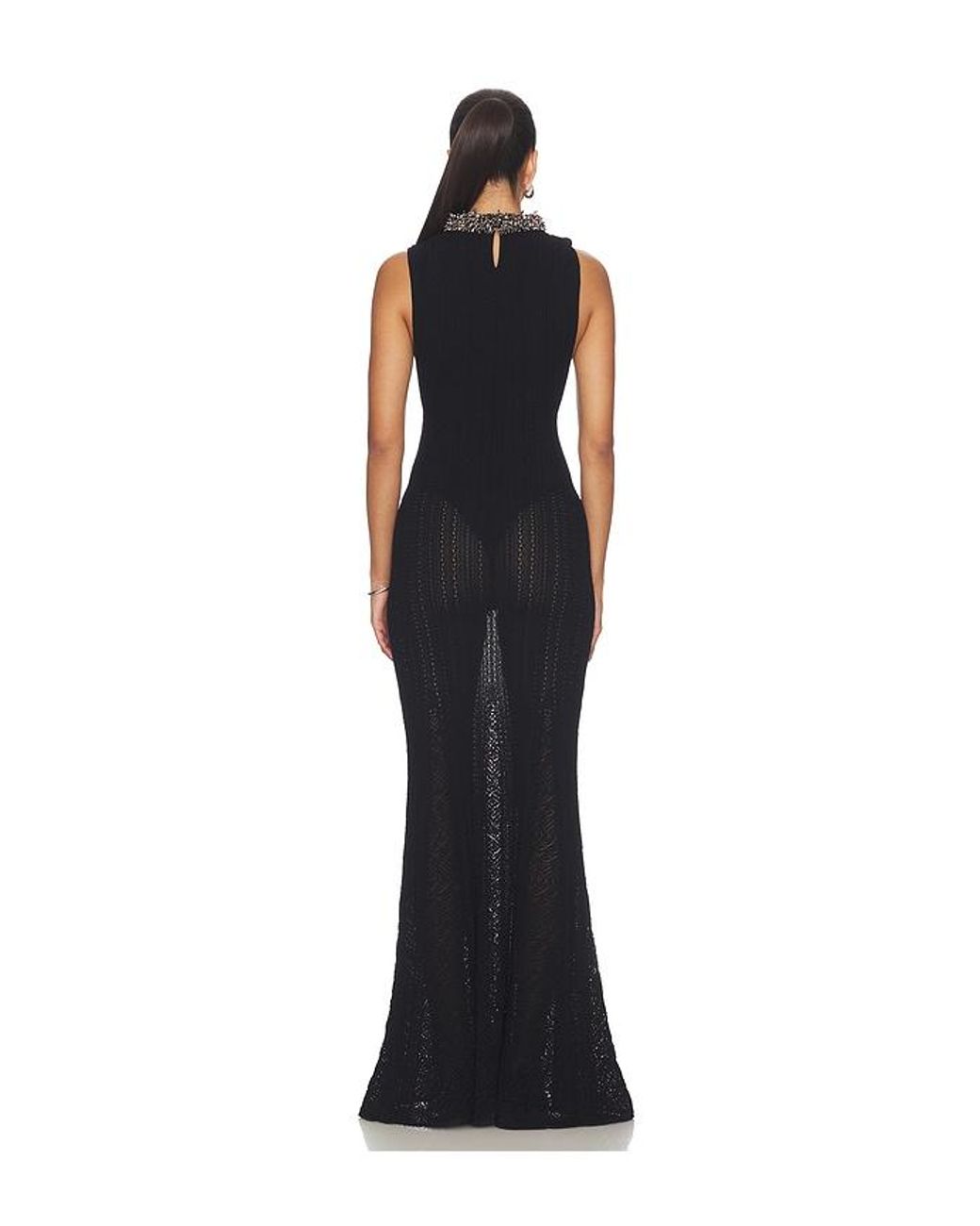 Self-Portrait Blue Beaded Pointelle Knit Maxi Dress