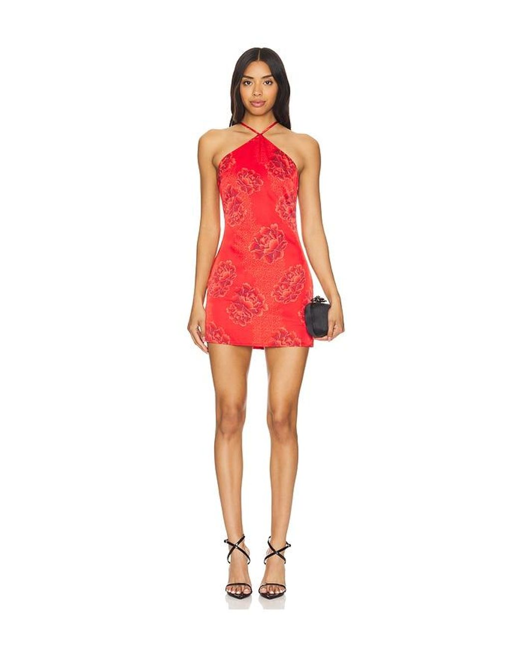 knee length dresses for ladies Krystalle Halter Keyhole Mini Dress | Brown Floral | Womens