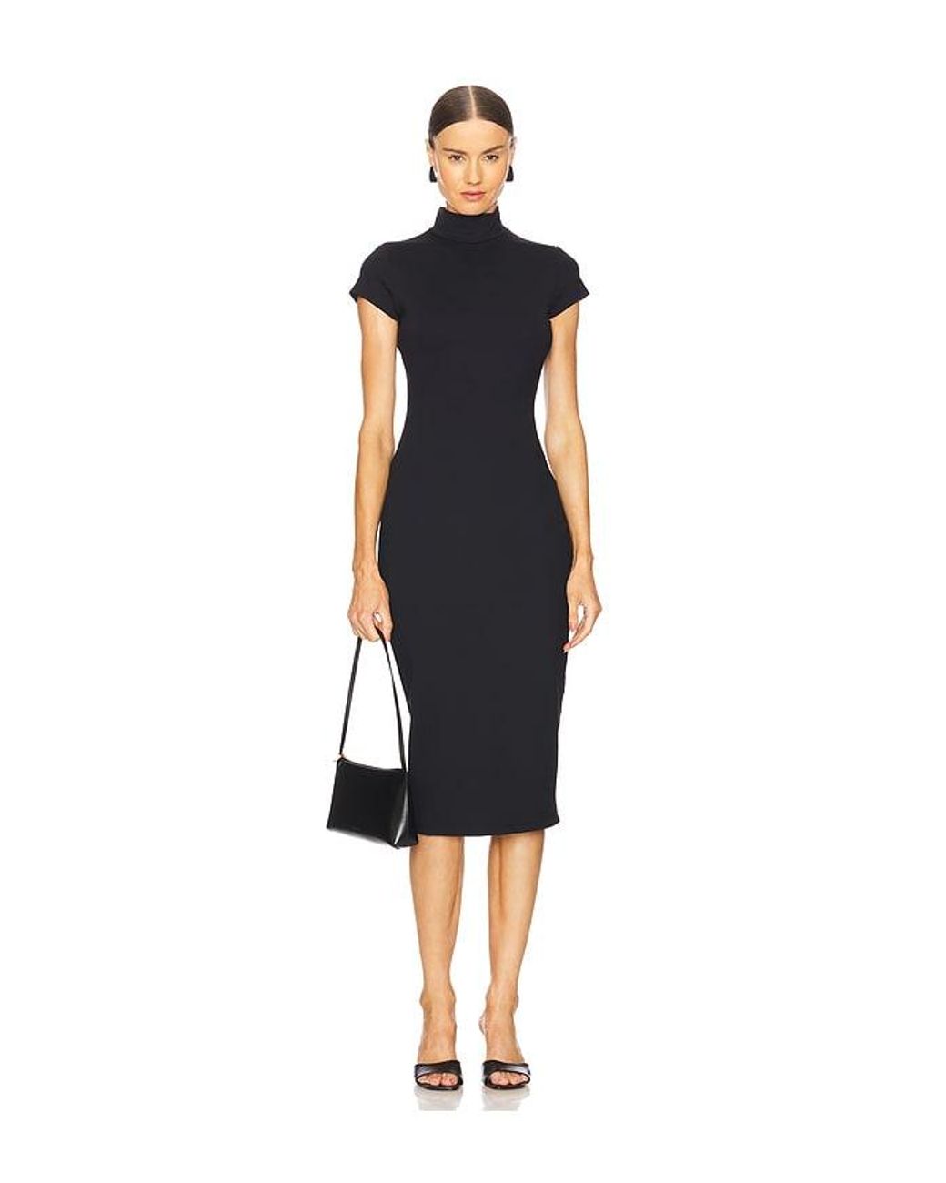 Susana Monaco Black Mock Neck Short Sleeve Dress
