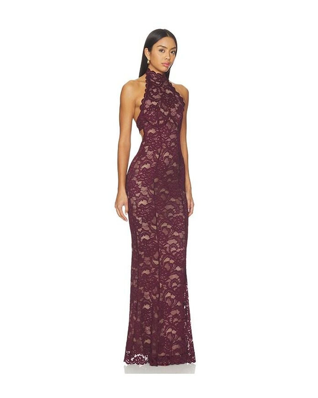 Nookie Red Delphine Lace Halter Gown