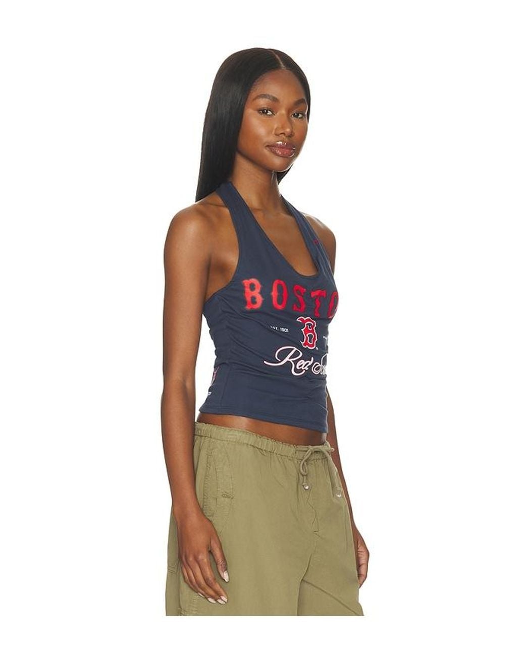 OFF SEASON Blue Ruched Halter Top