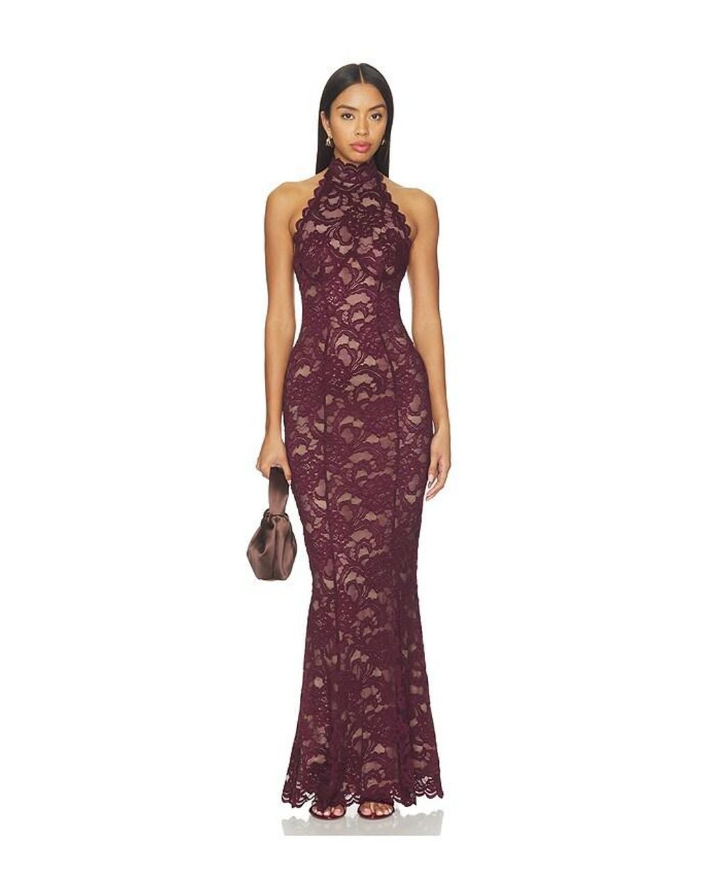 Nookie Red Delphine Lace Halter Gown
