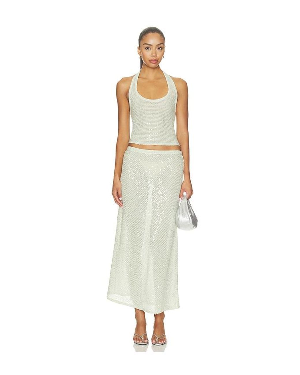 Lovers + Friends White Erika Sequin Midi Skirt