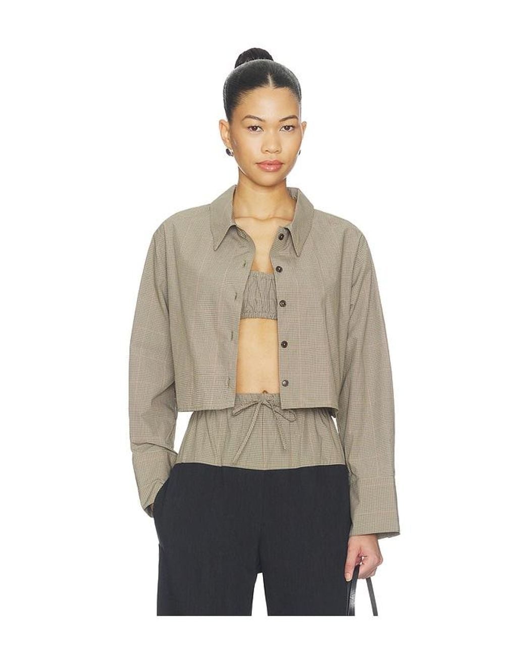 Matthew Bruch Natural Cropped Oversized Button Down Top