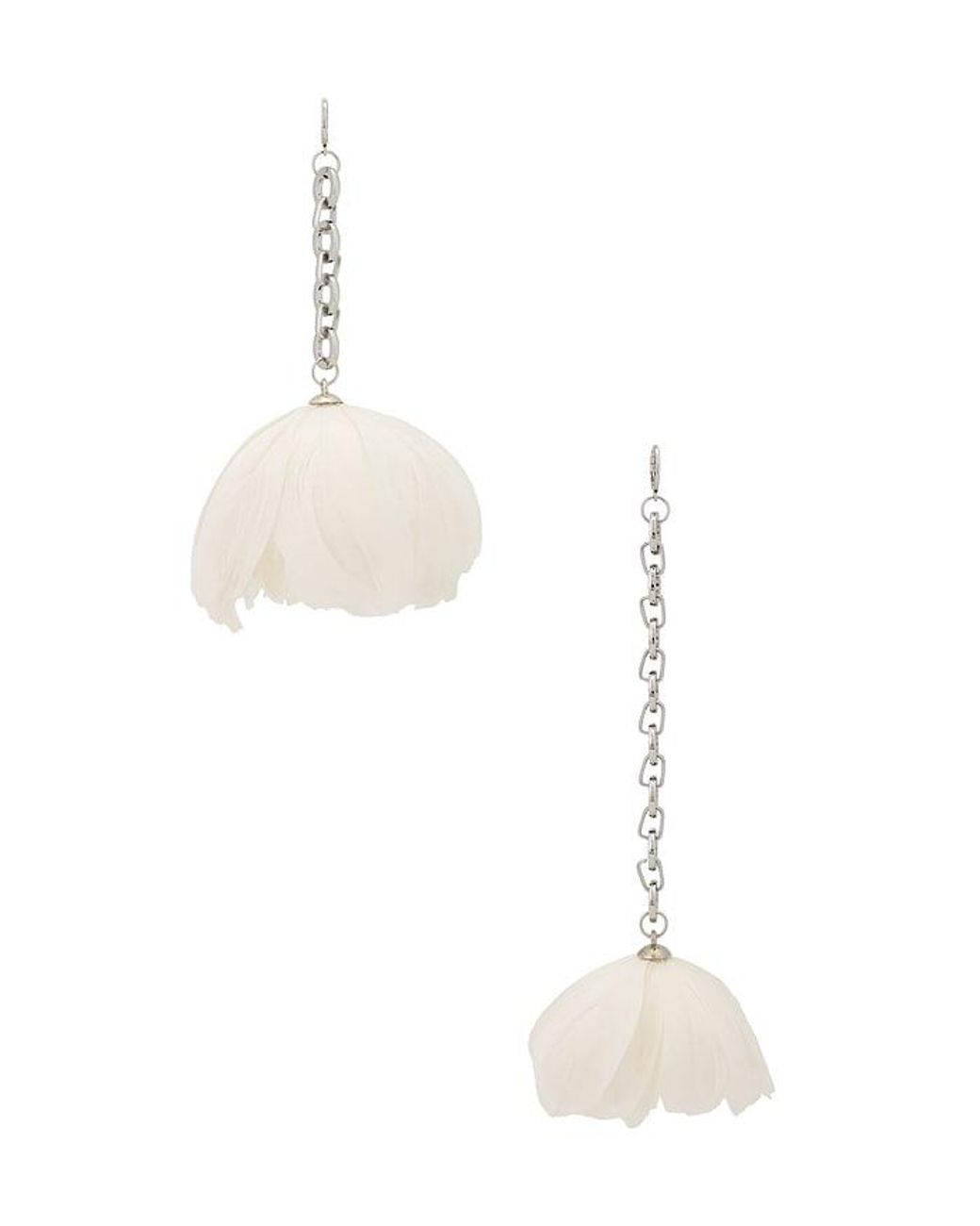 David Koma White Feather Flower Asymmetric Earrings