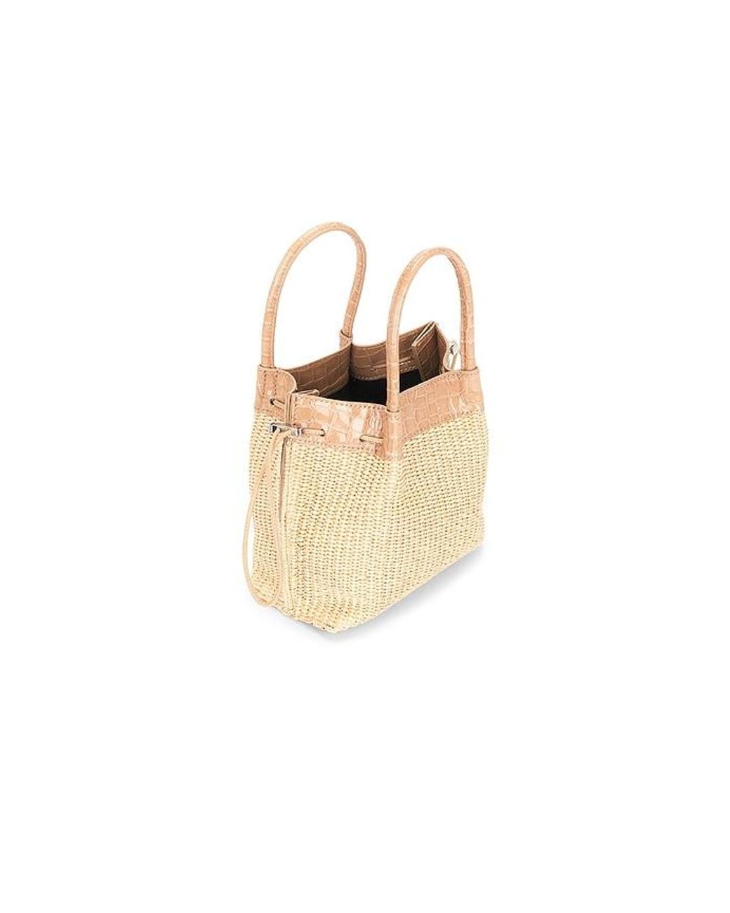 By Far White Baby Kayla Raffia & Croco Embossed Handbag