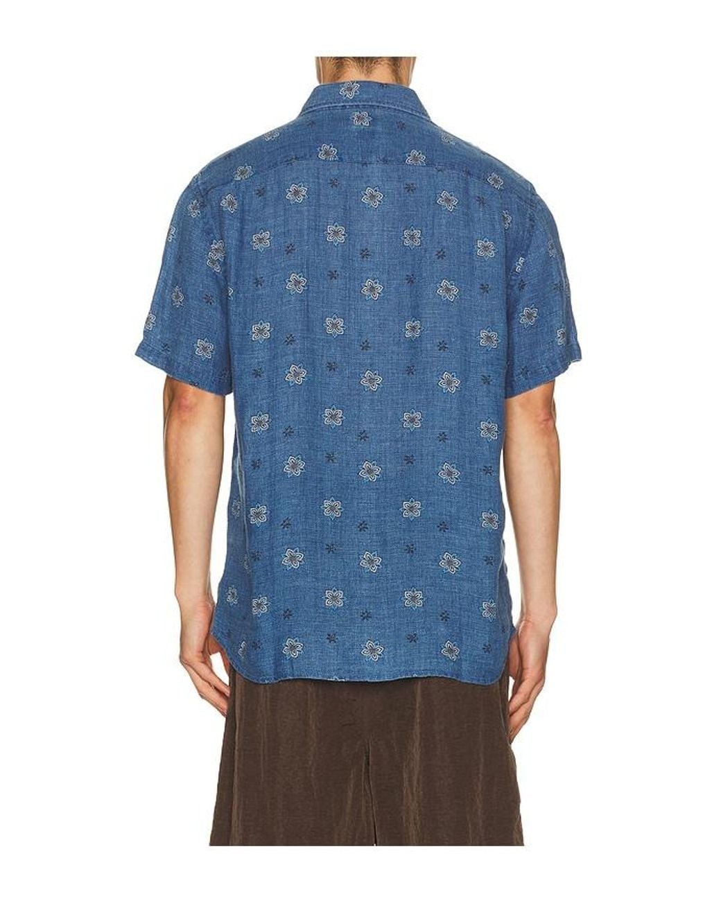 Faherty Brand Blue Short Sleeve Palma Linen Shirt for men
