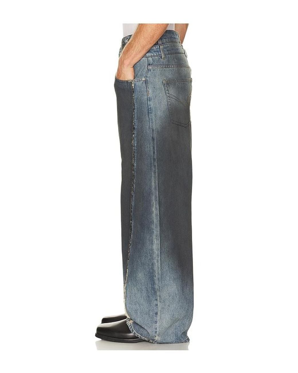 Feng Chen Wang Blue Double Waist Gradient Denim Trousers for men