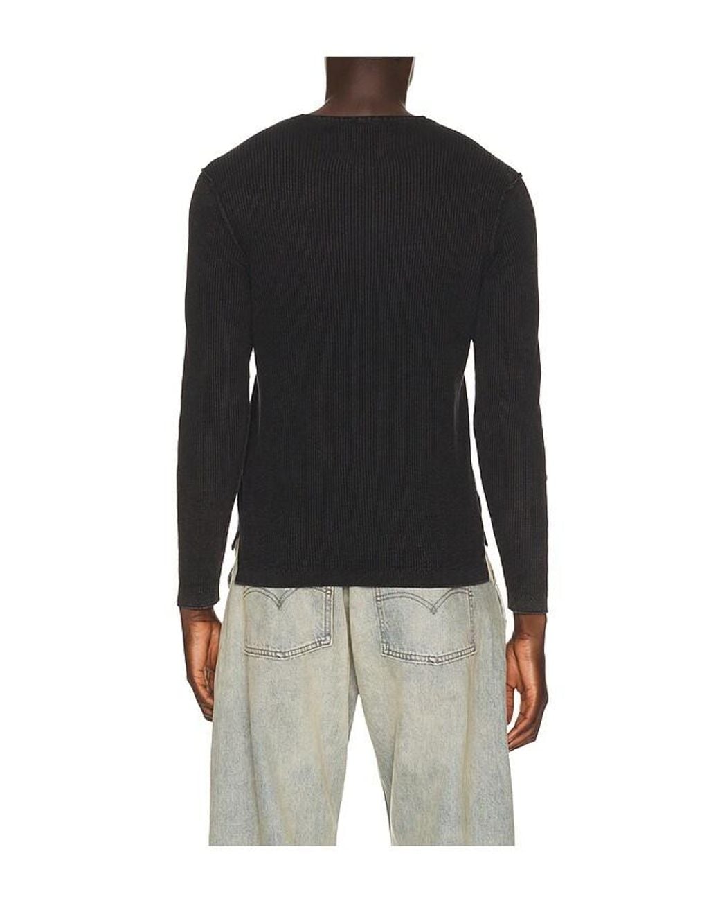 Schott Nyc Black Stonewashed Henley Sweater for men