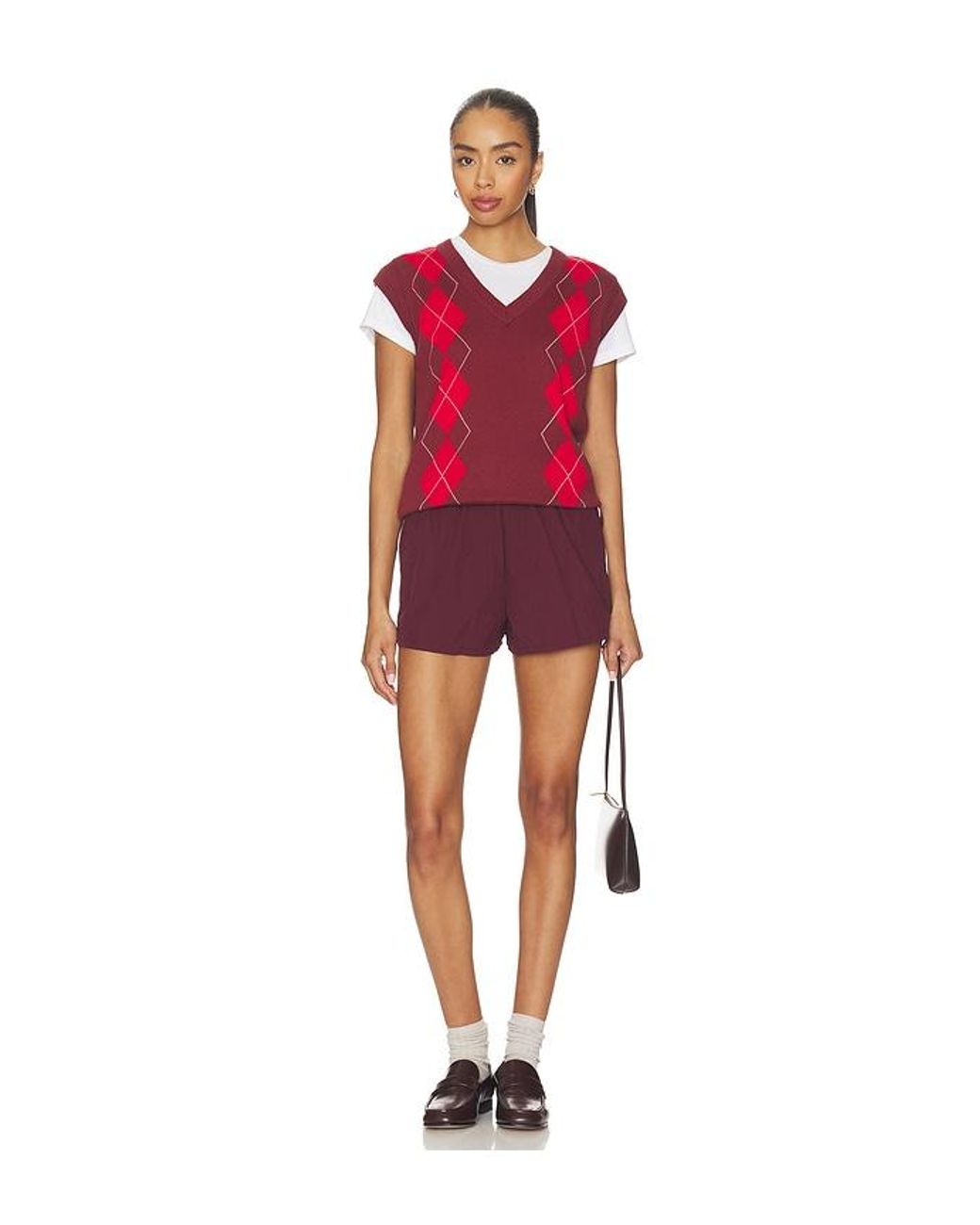 Varley Red Ruben Argyle Knit Vest Top