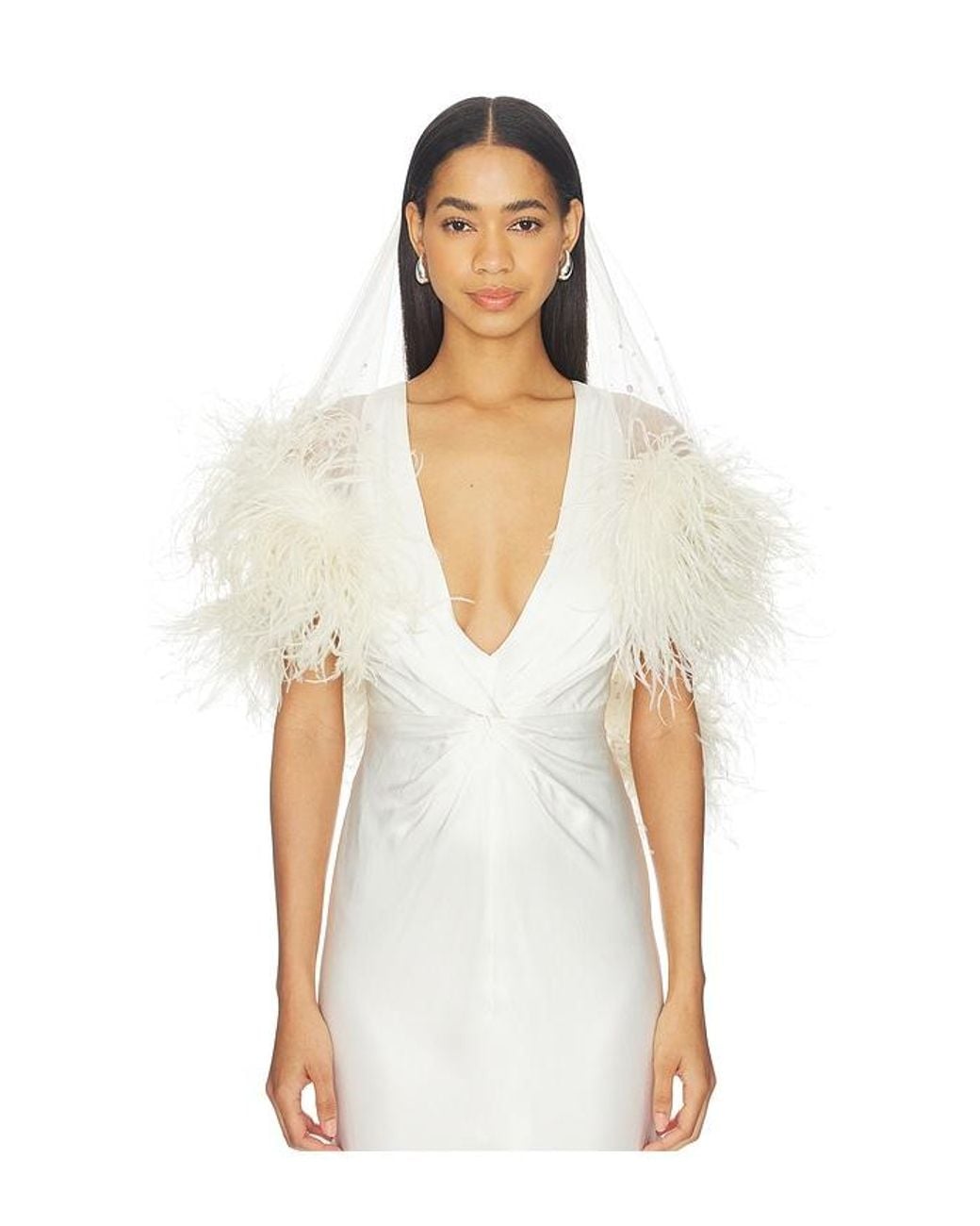 LAPOINTE White X Revolve Tulle Embroidered Short Veil With Feathers