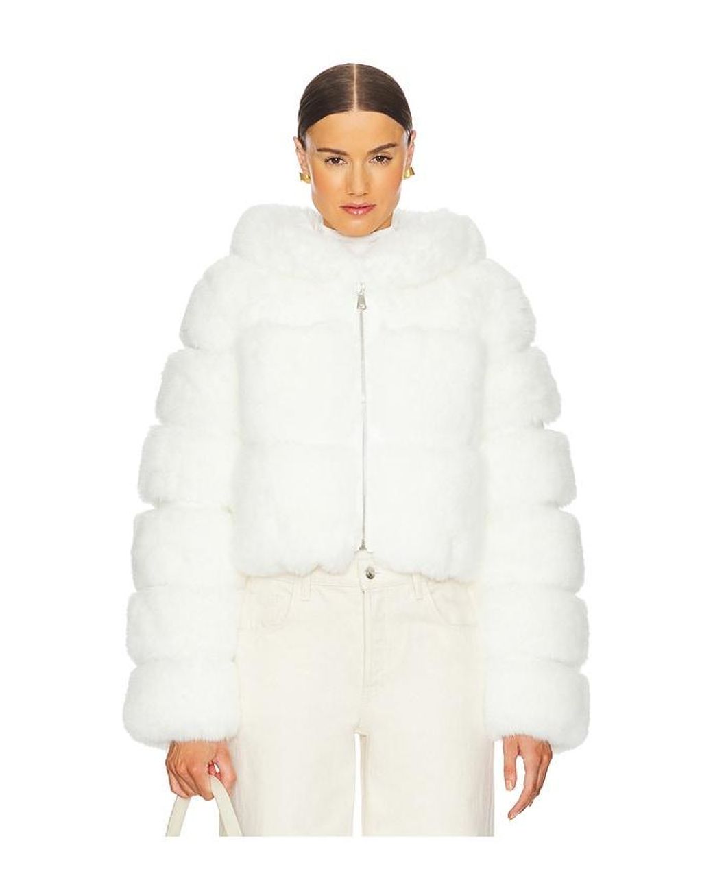 Adrienne Landau White The Lina Faux Fur Jacket