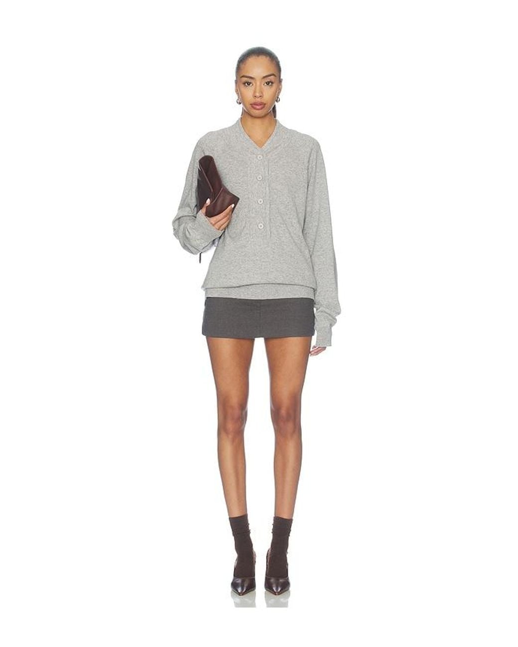 AYA MUSE Gray Knit Henley Sweater