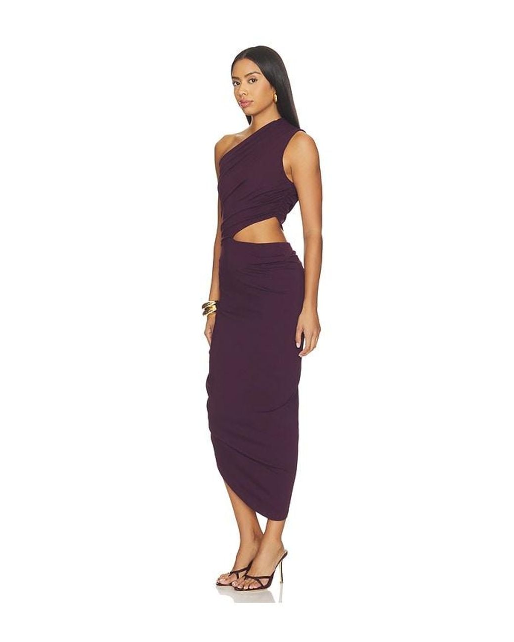 Susana Monaco Purple Gathered One Shoulder Cut Out Dress