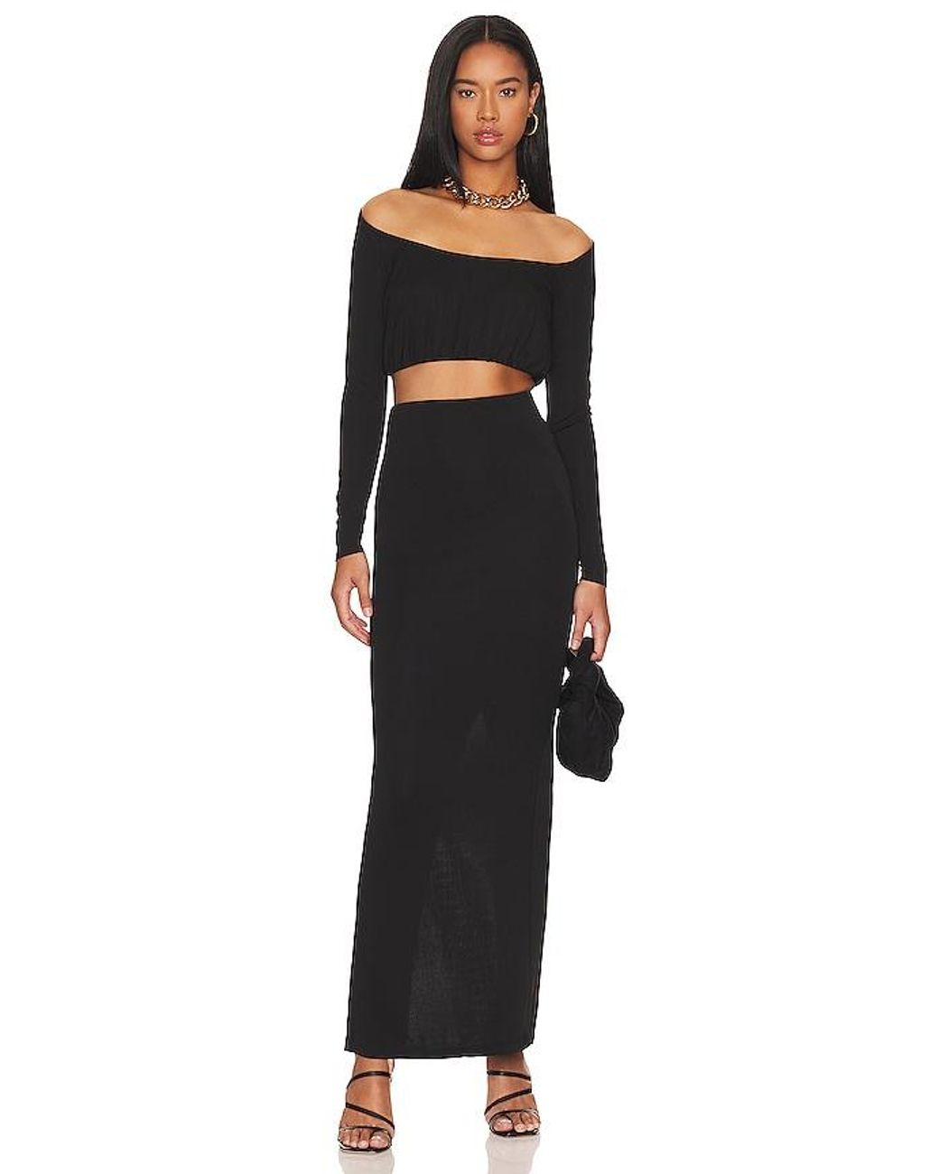 LPA Black Cedella Column Maxi Skirt