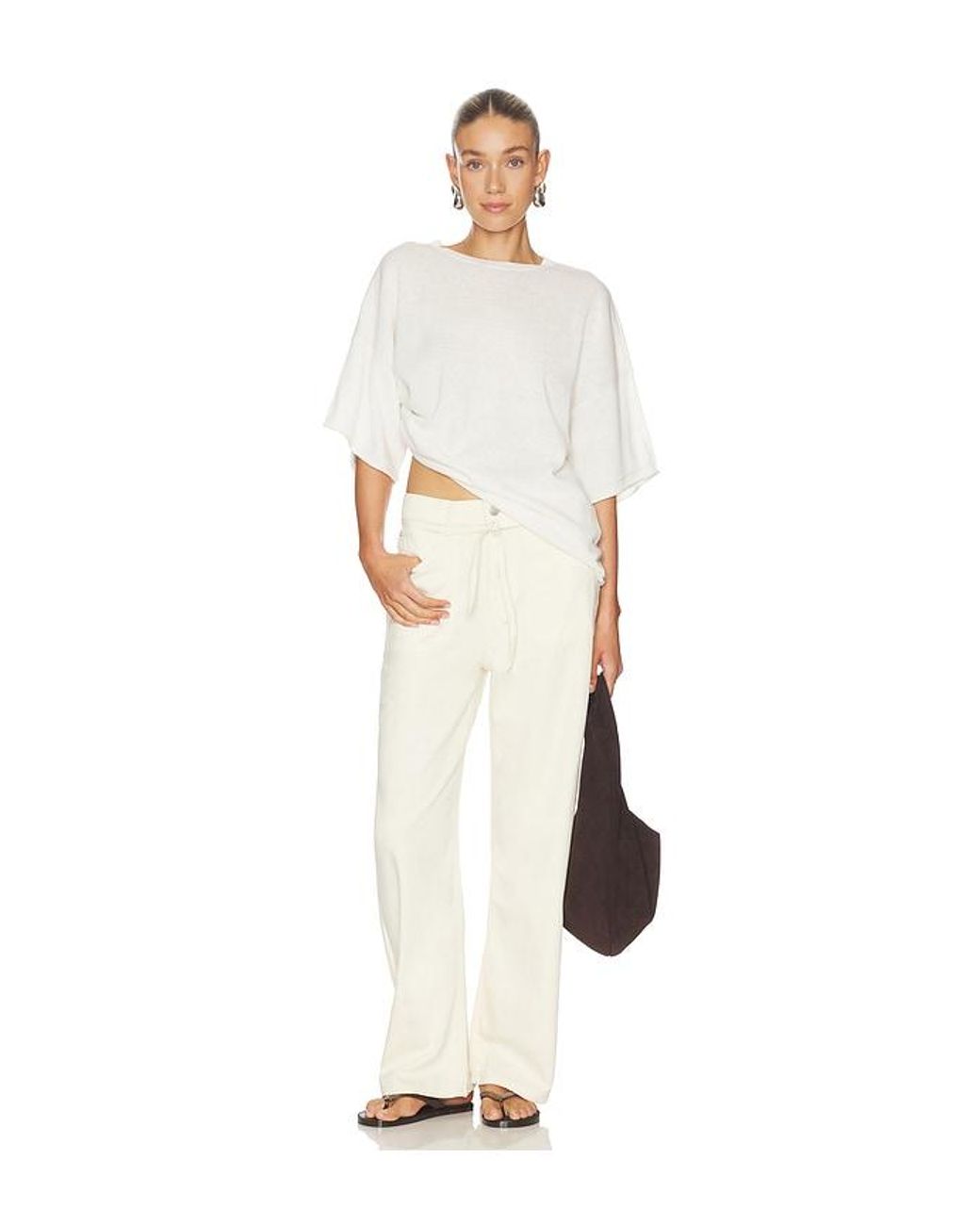 DL1961 White Casie Aura Mid Rise Relaxed Wide Leg Jeans