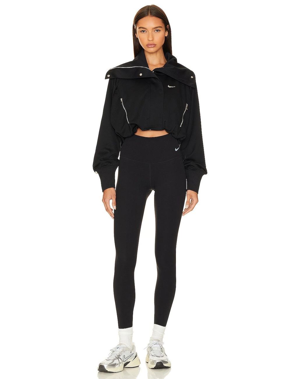 Nike cropped track jacket in black sale